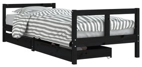 834407 vidaXL Cadru pat copii cu sertare, negru, 80x200 cm, lemn masiv de pin