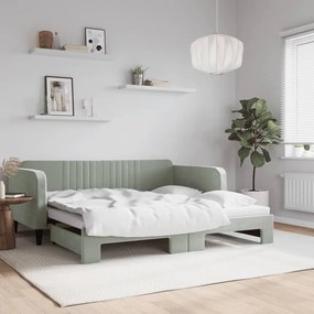 vidaXL Pat de zi cu extensie, gri deschis, 90x190 cm, catifea