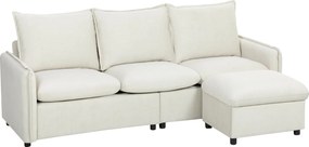 Set Canapea 3 Locuri, HOMCOM, Leathaire, 212x125x84cm, Crem | Aosom Romania