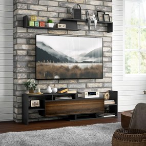 HOMCOM Mobilier TV cu Raft de Perete, Rafturi Deschise și Dulăpior din Lemn, 153,6x25x42 cm, Negru | Aosom Romania