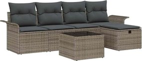vidaXL Set de canapele pentru grădină cu pernă 6 pcs Gri Rattan poli