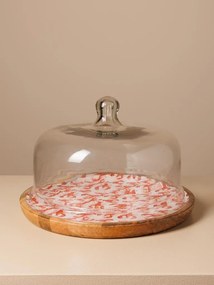 Tava pentru prajituri, din lemn de mango, cu capac din sticla, D30cm, Lobsters