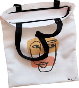 Sacosa de Panza pentru Cumparaturi, Geanta Tote, model Lines Art, Cu fermoar, 38x34.5 cm, Alba, BEKZ®