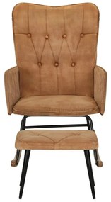 339700 vidaXL Scaun balansoar cu taburet, maro vintage, pânză