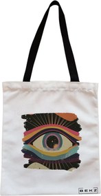Sacosa de Panza pentru Cumparaturi, Geanta Tote, model Celestial Eye 6, Cu fermoar, 38x34.5 cm, Alba, BEKZ®