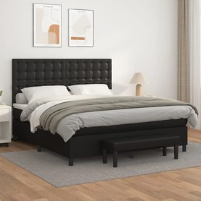 3137677 vidaXL Pat box spring cu saltea, negru, 180x200 cm, piele ecologică