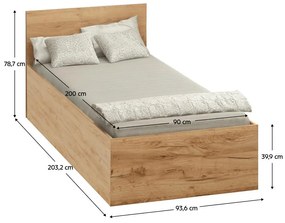 Pat de o persoană 90 cm Discutibles (stejar craft auriu) (cu somieră) (cu sp. depozitare). 1116311