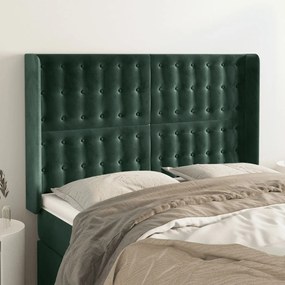 3120065 vidaXL Tăblie pat cu aripioare verde închis 147x16x118/128 cm catifea