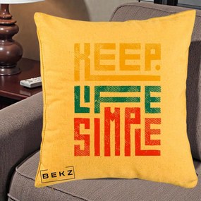 Perna Decorativa Keep Life Simple Colorat, 40x40 cm, Galben, Husa Detasabila, Perna Inclusa, BEKZ®