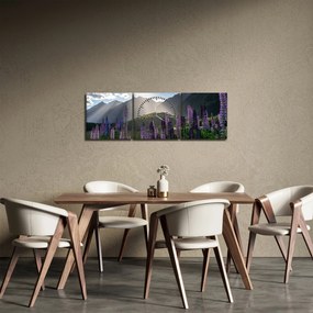 Tablou - scenariu cu flori de Lupin (cu ceas) (90x30 cm)