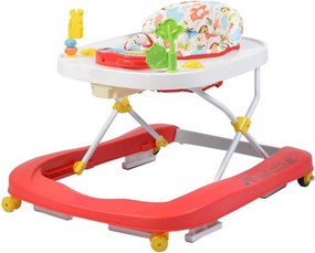 Premergator Premium reglabil in 3 trepte de inaltime NOVOKIDS™ ZooZoo Baby ,Roti silentioase din silicon, Cu melodii, Animalute, Pliabil, Rosu