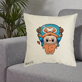 Perna Personalizata Labubu x Tony Tony Chopper, 40x40 cm, Ecru, Husa Detasabila, Perna Inclusa, BEKZ®