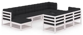 3077165 vidaXL Set mobilier grădină cu perne, 10 piese, lemn masiv de pin