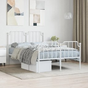 373951 vidaXL Cadru pat metalic cu tăblie de cap/picioare , alb, 120x190 cm
