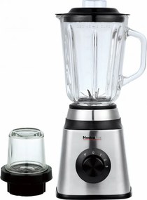 Blender 2 în 1 NostroLux NL51162C, 1000 W, 1,5 l, 3 viteze + funcție puls, Protecție, 6 lame, Accesoriu-râșniță, Inox/negru