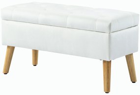 HOMCOM Bancă Tapizată cu Spațiu de Depozitare, Înveliș din Catifea, Picioare din Lemn, pentru Living, Dormitor, Hol, 80 x 35 x 40 cm, Alb | Aosom Romania