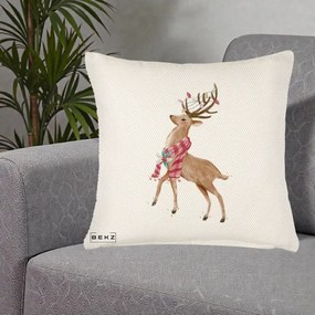 Perna Decorativa Renita cu Fular si Luminite, 40x40 cm, Crem Reliefat, Husa Detasabila, Perna Inclusa, BEKZ®