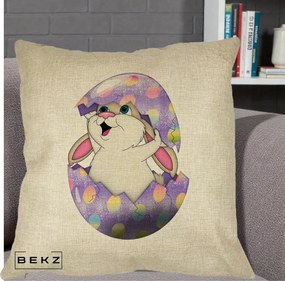 Perna Decorativa Iepuras din Ou de Pasti, 40x40 cm, Crem, Husa Detasabila, Perna Inclusa, BEKZ®