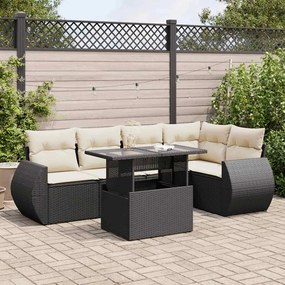 3326637 vidaXL Set mobilier de grădină cu perne, 6 piese, negru, poliratan