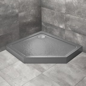 Cadita dus pentagonala Radaway Doros PT E Compact Stone 90x80 cm acril antracit stanga