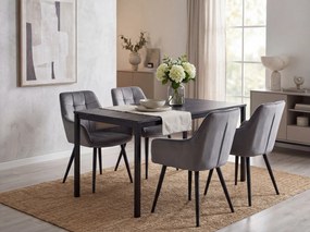 Fotoliu de sufragerie VARSI VELVET cu picioare negre, gri