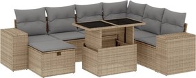vidaXL Set canapele de grădină, 8 piese, cu perne, bej, poliratan