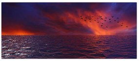 Tablou cu mare și păsări (120x50 cm)