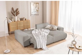 Colțar gri deschis extensibil, cu spațiu de depozitare, cu tapițerie din catifea reiată (cu colț pe partea dreaptă) Sarina – Ropez