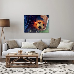 Tablou pe sticlă - Minge de fotbal în flăcări (70x50 cm)