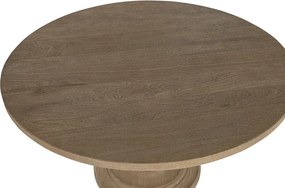 Masă dining rotundă din lemn de mango, natur, 6 locuri, cu picior central strunjit, 76 x 140 cm, „Orly”