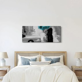 Tablou - Cuplu în dragoste cu umbrelă, albastru (120x50 cm)