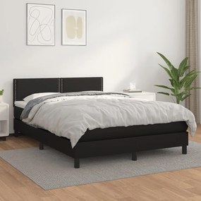 3141059 vidaXL Pat box spring cu saltea, negru, 140x190 cm, piele ecologică