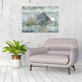 Tablou pe sticlă - Piramide în filtru albastru (70x50 cm)