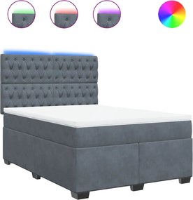 vidaXL Pat box spring cu saltea, gri închis, 160x200 cm, catifea