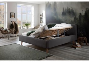 Pat matrimonial gri închis tapițat cu spațiu de depozitare cu somieră 180x200 cm Mattis Cord – Meise Möbel