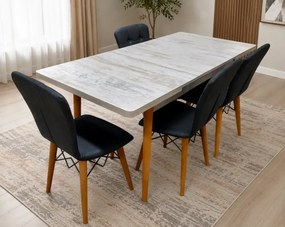Set masa extensibila cu 4 scaune tapitate Homs cristal alb-negru 110 x 70 cm