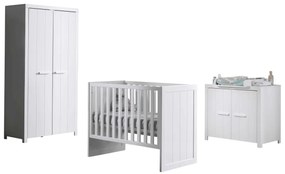 Set Complet Cameră Copii ERIK: Pătuț Transformabil 60x120 - 90x200 cm, Comodă, Masă de Înfășat și Dulap 2 Uși, Alb – Vipack