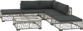vidaXL Set mobilier de grădină cu perne, 6 piese, gri, poliratan