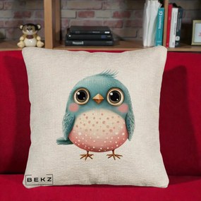 Perna Decorativa Pasare Teal-Roz cu Pete, 40x40 cm, Bej Canapea, Husa Detasabila, Perna Inclusa, BEKZ®