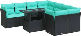 vidaXL Set mobilier grădină perne 9 piese negru poliratan/lemn acacia