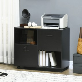 Vinsetto Dulap Mobil de Birou cu 2 Sertare pentru Dosare Rafturi Deschise PAL Manere Oțel Roti Blocare 80x40x66cm Negru | Aosom Romania