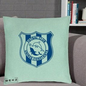 Perna Personalizata FC Unirea Constanta Fotbal, 40x40 cm, Verde Menta, Husa Detasabila, Perna Inclusa, BEKZ®