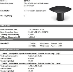 Masa design LUX Motto furnir negru, 130x130cm