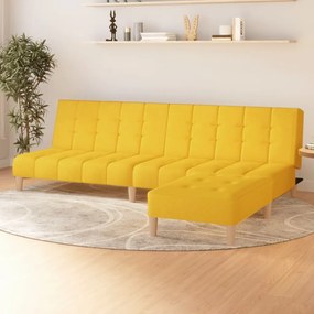 3080542 vidaXL Canapea extensibilă cu 2 locuri și taburet, galben, textil
