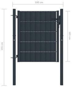 Poarta de gard, antracit, 100x101 cm, PVC si otel Antracit, 100 x 101 cm