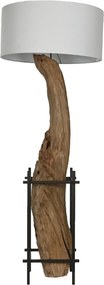Lampadar din lemn de tec lucrat manual, natur, cu picior sculptat și raft din metal negru, finisaj natural, 200 x 75 x 75 cm, „Valencay”