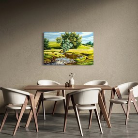 Tablou - Râu între câmpii, pictură în ulei (90x60 cm)