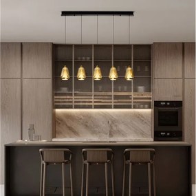 Lustra moderna cu 4 pendule LED, Metal, Sticla, Champaigne, ALISH