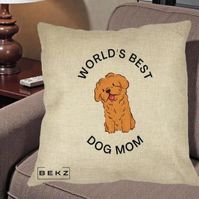 Cadou pentru Iubitorii de Caini - Perna Personalizata World's Best Dog Mom, 40x40 cm, Crem, Husa Detasabila, Perna Inclusa, BEKZ®