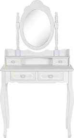 Masă de toaletă romantică din MDF alb, oglindă ovală detașabilă, 4 sertare, 75 x 42 x 140 cm, „Alima"